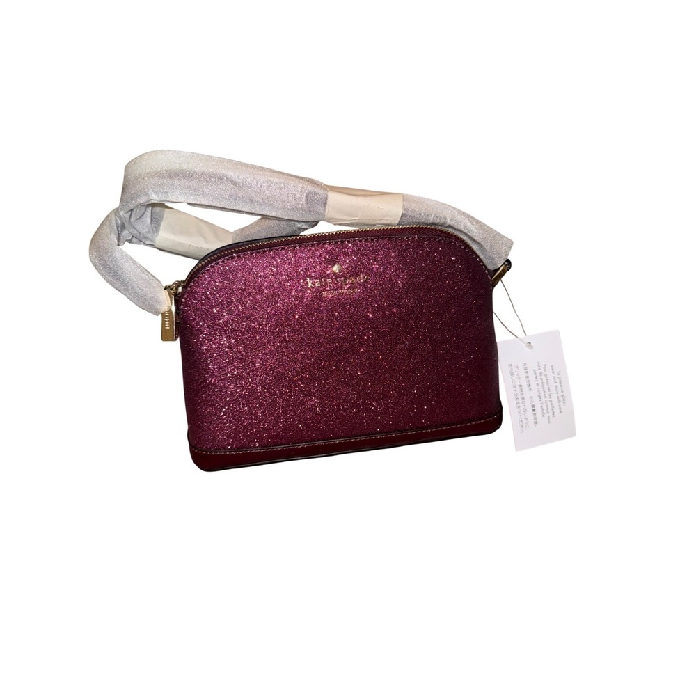 Kate Spade Glitter Crossbody Bag Burgundy Plum Dome‎ Satchel NWT Gold Tone